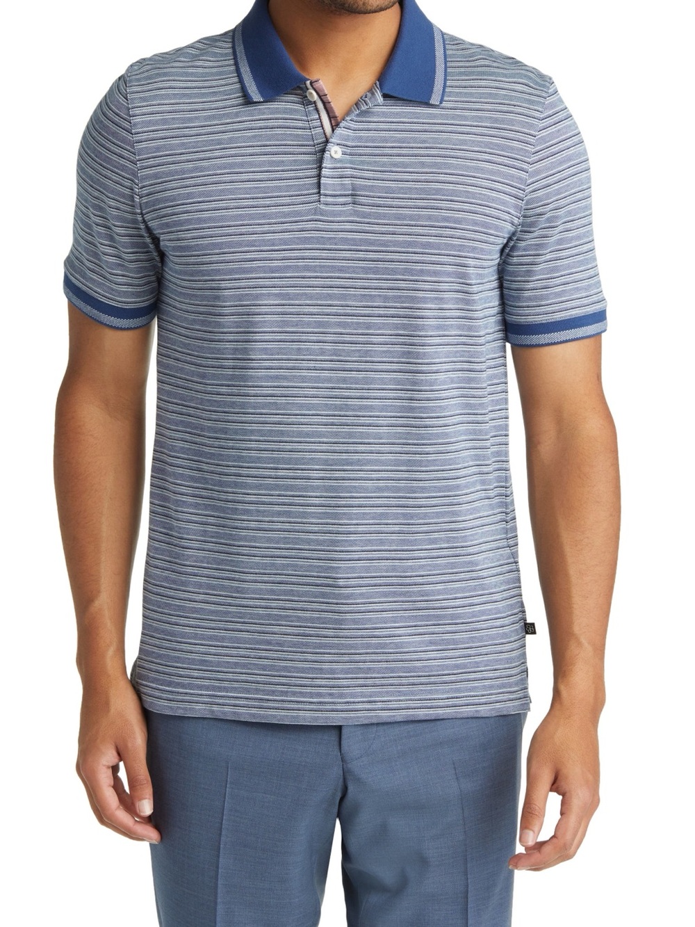 Ted Baker Men’s Beakon Slim Fit Polo Shirt Blue Striped Short Sleeve Preppy
